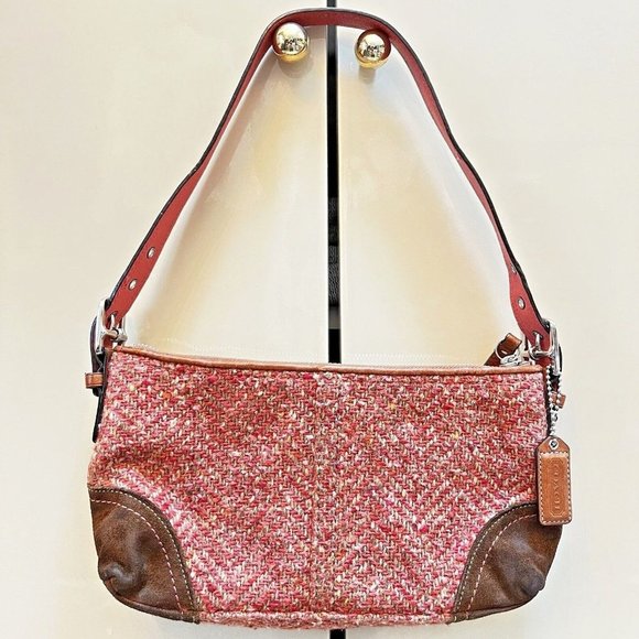 Vintage Y2k Coach Hamptons Herringbone Wool Tweed Baguette Hand Bag - Picture 1 of 10